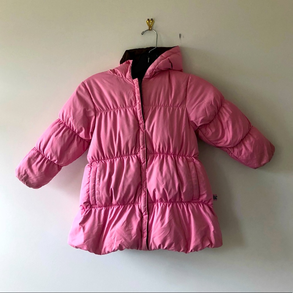Pink & brown Reversible long down puffer coat